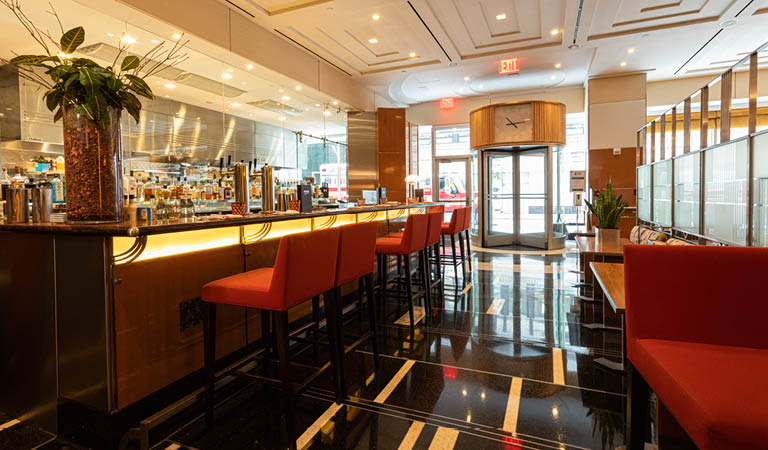 Bar and lounge space inside STATE grill and bar at the Empire State Building